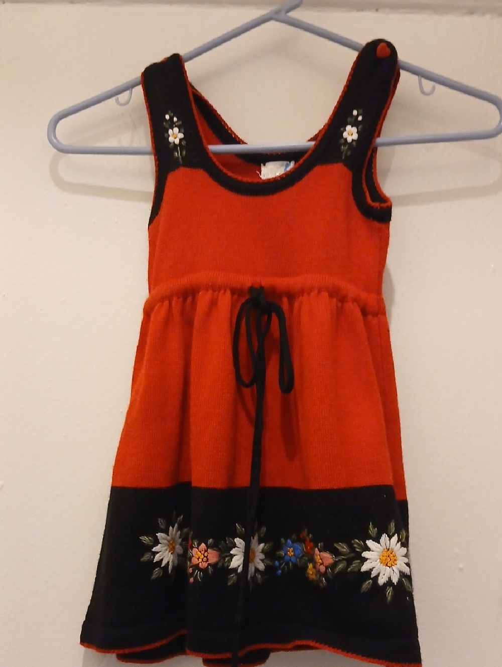 Girls' Red Sleeveless Dress with Black Floral Border